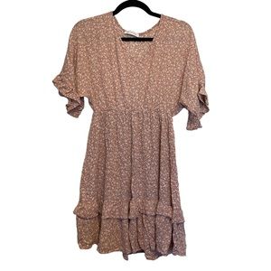 Pink & white floral, ruffle bottom dress